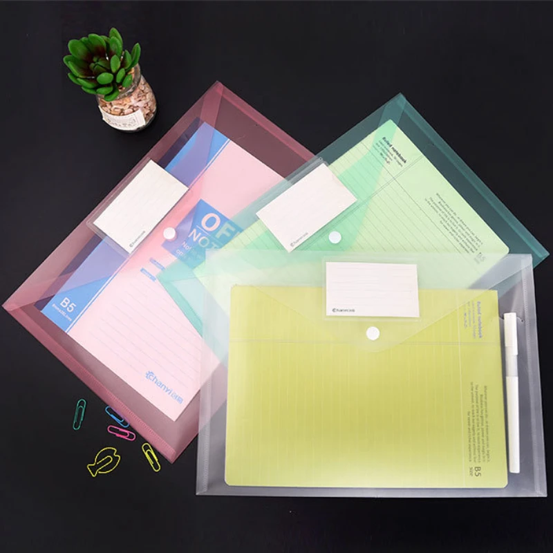 Sacchetto di File con bottone a pressione da 10 pezzi cartella di immagazzinaggio di carta A4 in plastica borsa da ufficio trasparente borsa di immagazzinaggio dell'organizzatore della scrivania di ispessimento