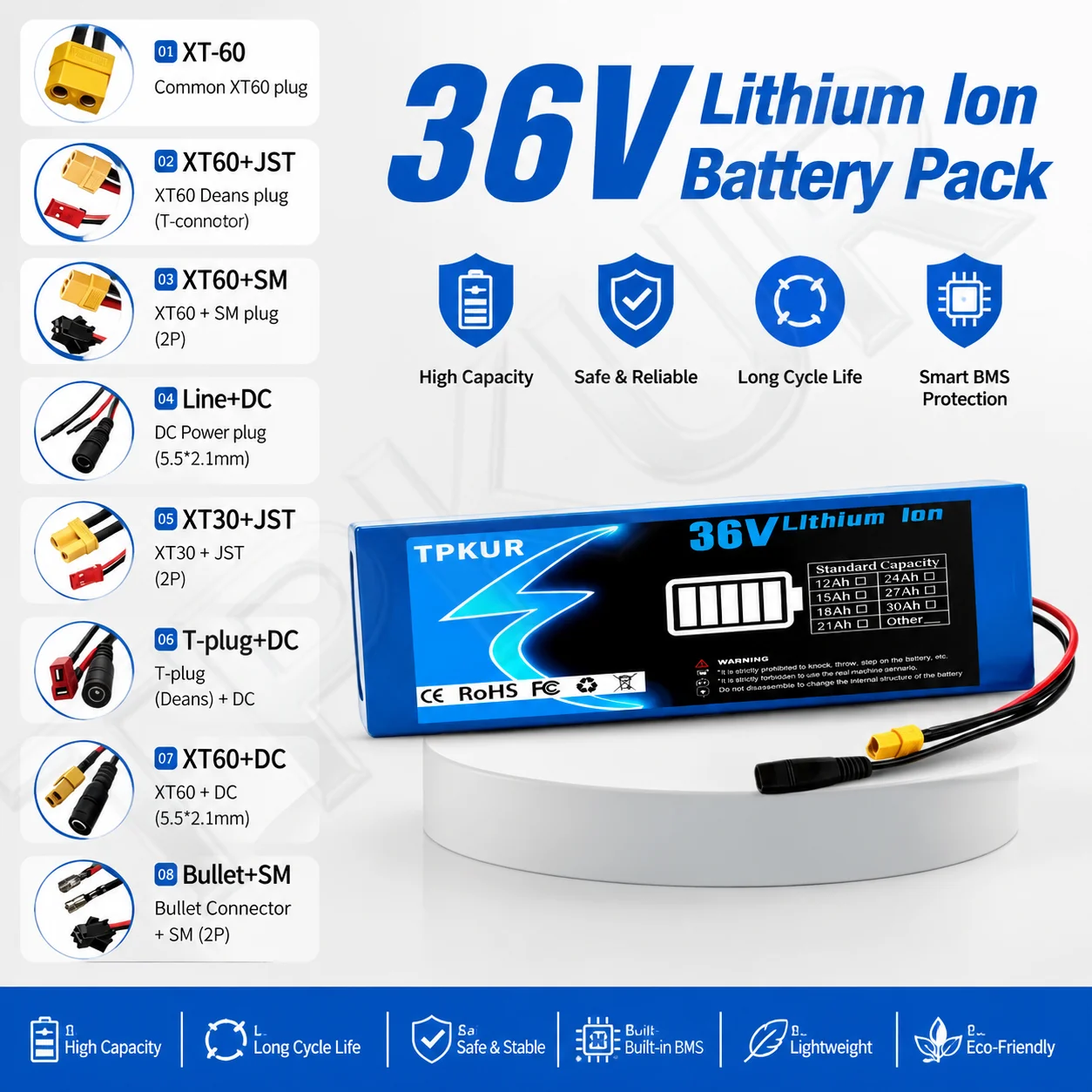 10S3P 36V 15Ah 18650 Lithium Battery Pack with BMS Protection Board Rechargeable Power Battery for Electric Scooter Bicycle