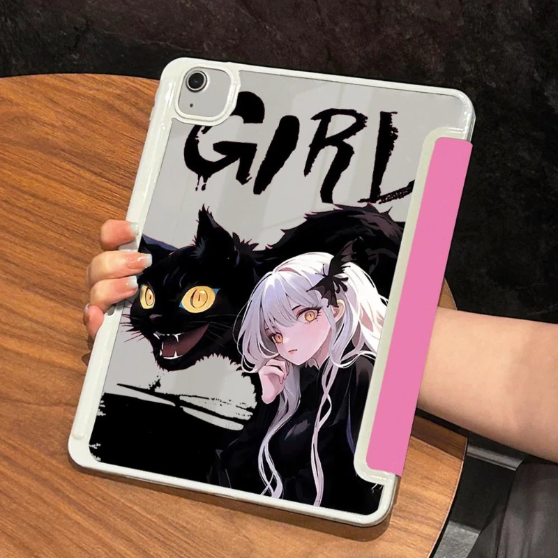 

Tablet Case for 10.2 7th 8th 9th Gen IPad Air 4 10.9 2020 Air 5 Ipad 2017 2018 9.7inch Black Cat Girl Cover Funda Air 2/3 10.5