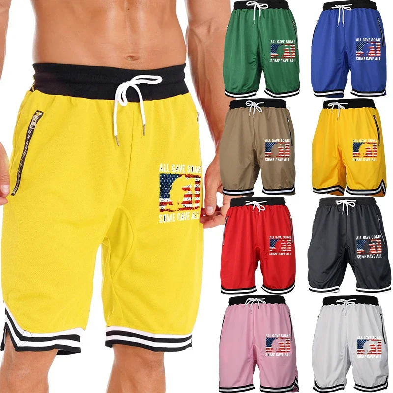 

Мужские легкие быстросохнущие сетчатые спортивные шорты для бега с карманами на молнии и принтом