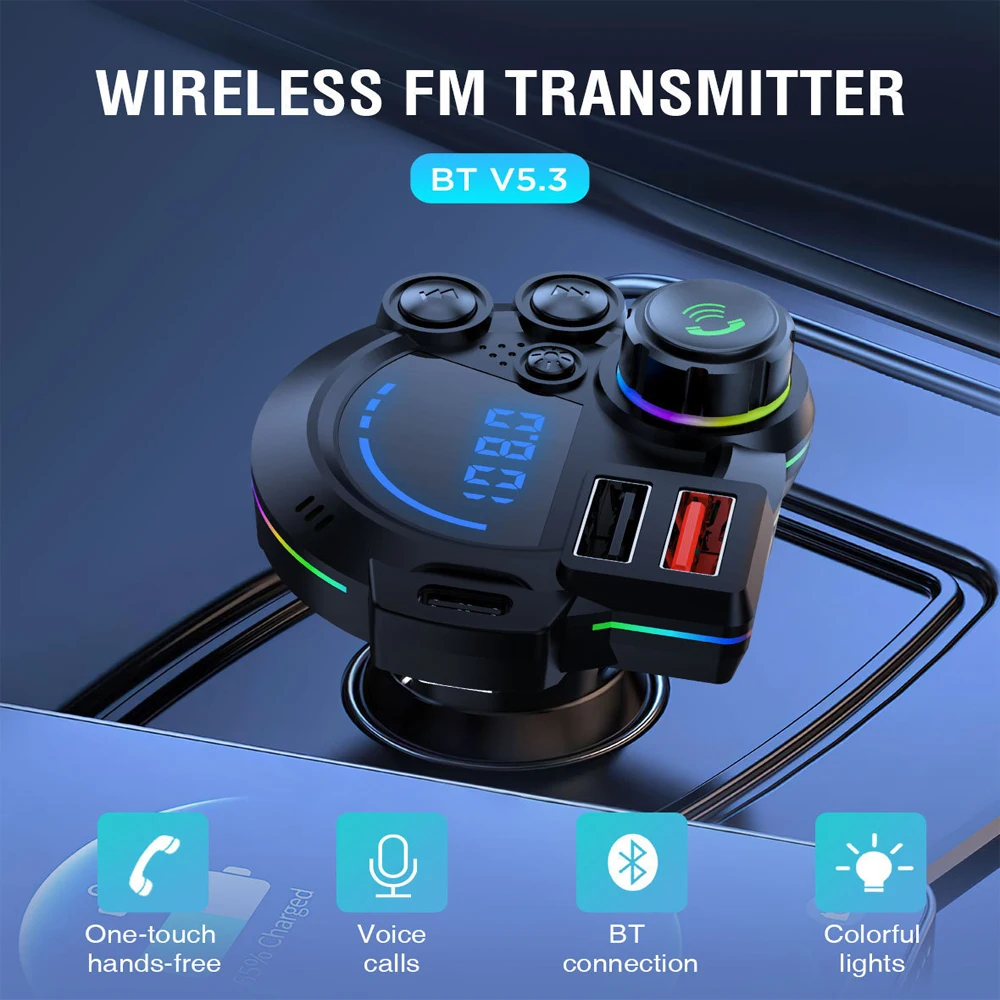Car USB Chargers Car Bluetooth MP3 Music Hands-free Call P22 V5.3 FM Transmitter QC3.0 + PD20W Dual Fast Charging Interior Parts