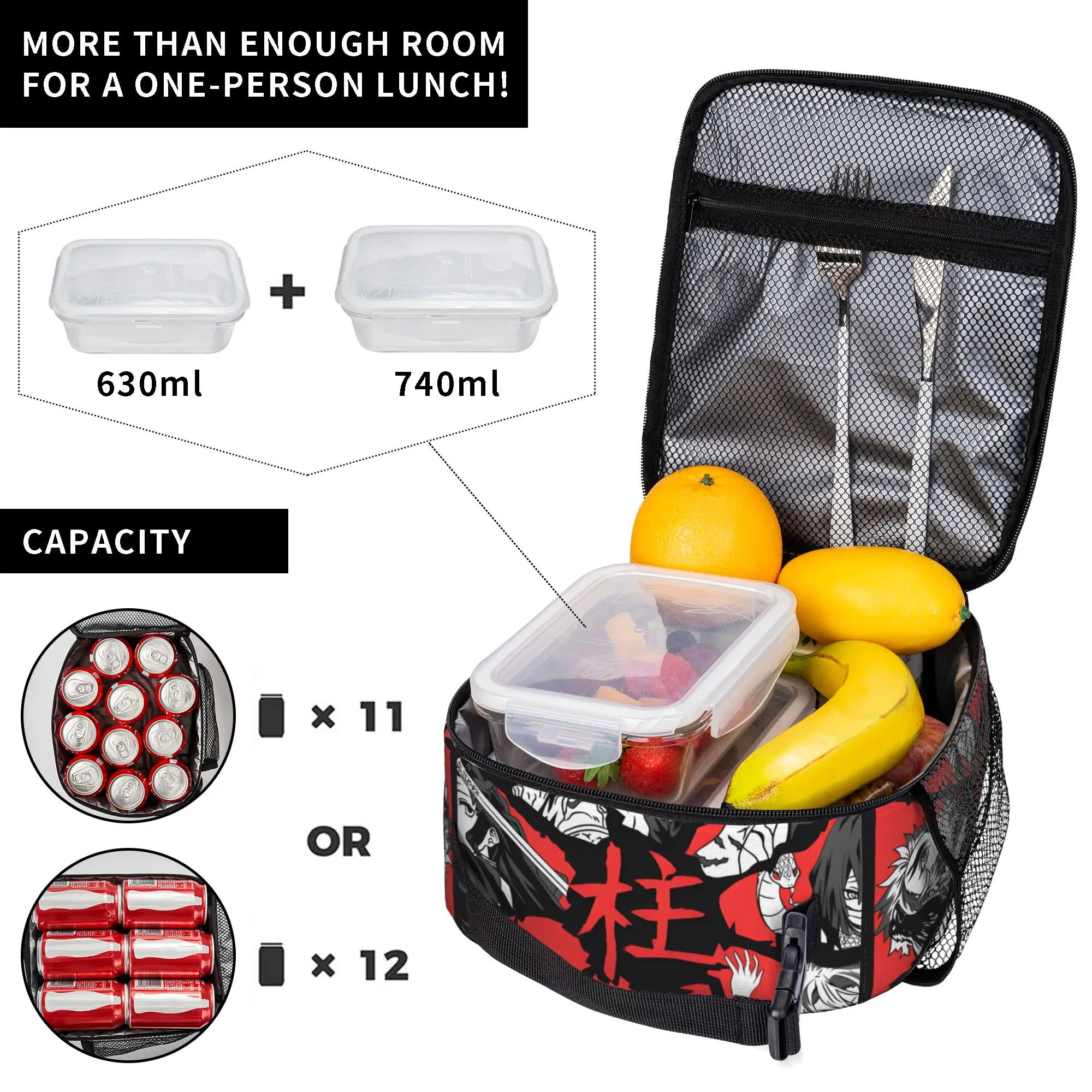 1 Piece Portable Lunch Container Hashira Collection  Zipper Closure Durable Pocket Demon Slayer Anime  For Lunch Lunch Box Bag view 4