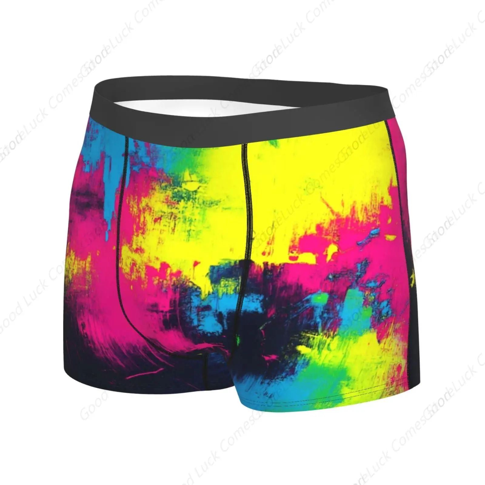 Men's Sexy Underwear Breathable Boxer Briefs Trunks (Paint Splatter dark colorful)