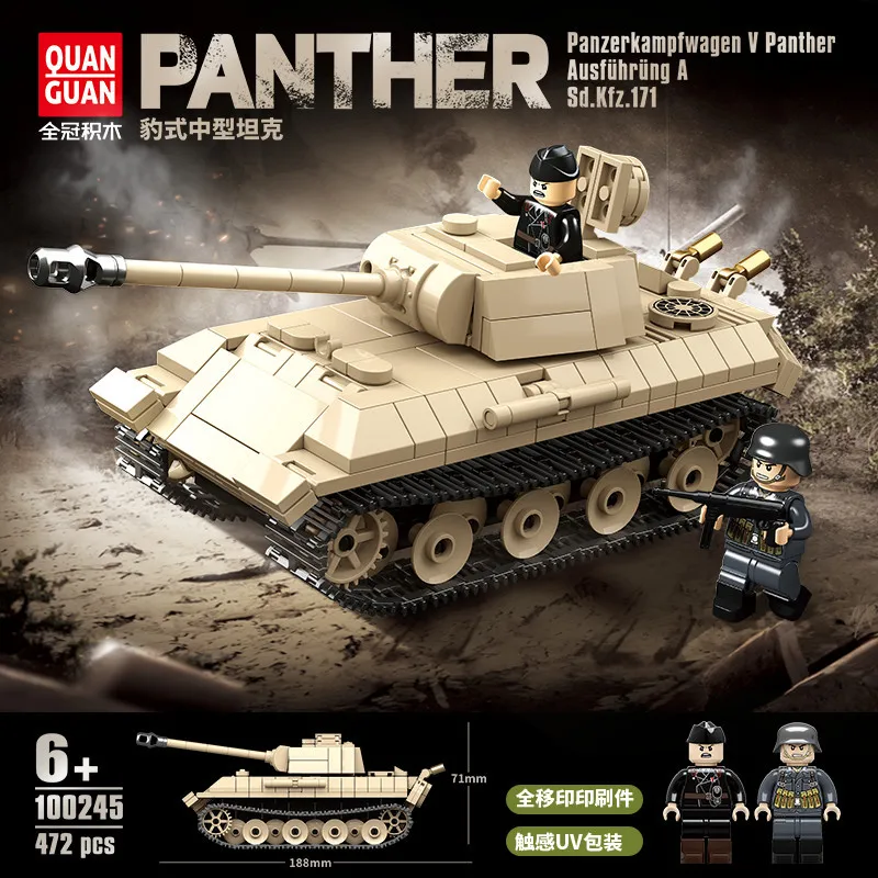 Military Challenger Leopard Panther Heavy Main Battle Tank Soldier Building Blocks Plastic Model Bricks Army Toys for Children