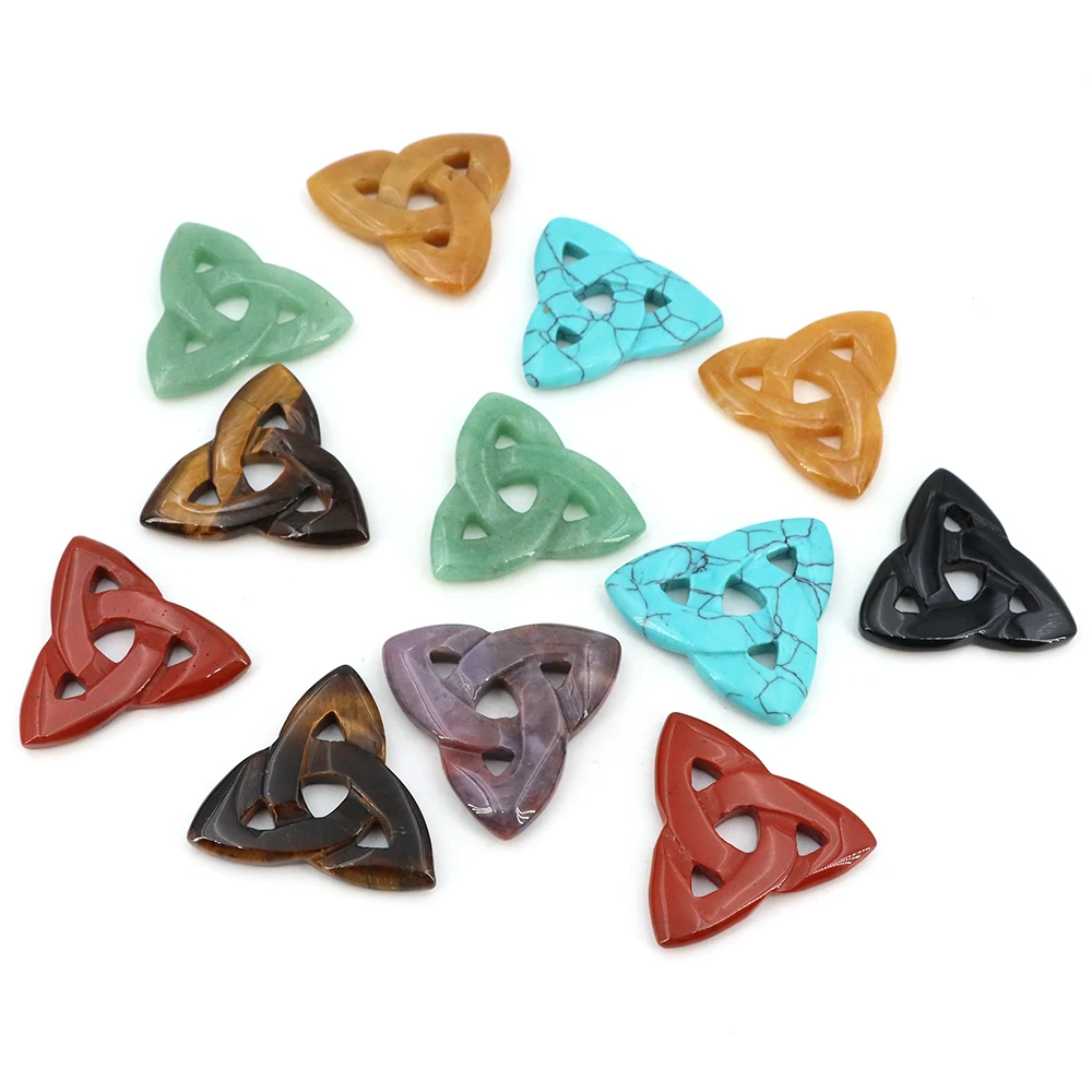 Natural Stone Irish Celtic Knot Triangle Ruyi Flower Healing Crystal Cavring Chakra Quartz DIY Pendant Ornament Home Decoration