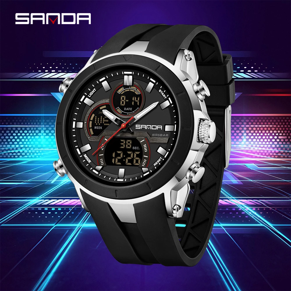 

SANDA 6279 Electronic Quartz Watches for Man Dual Display Large Dial Calendar Luminous Waterproof Outdoor Sports Digital Watch