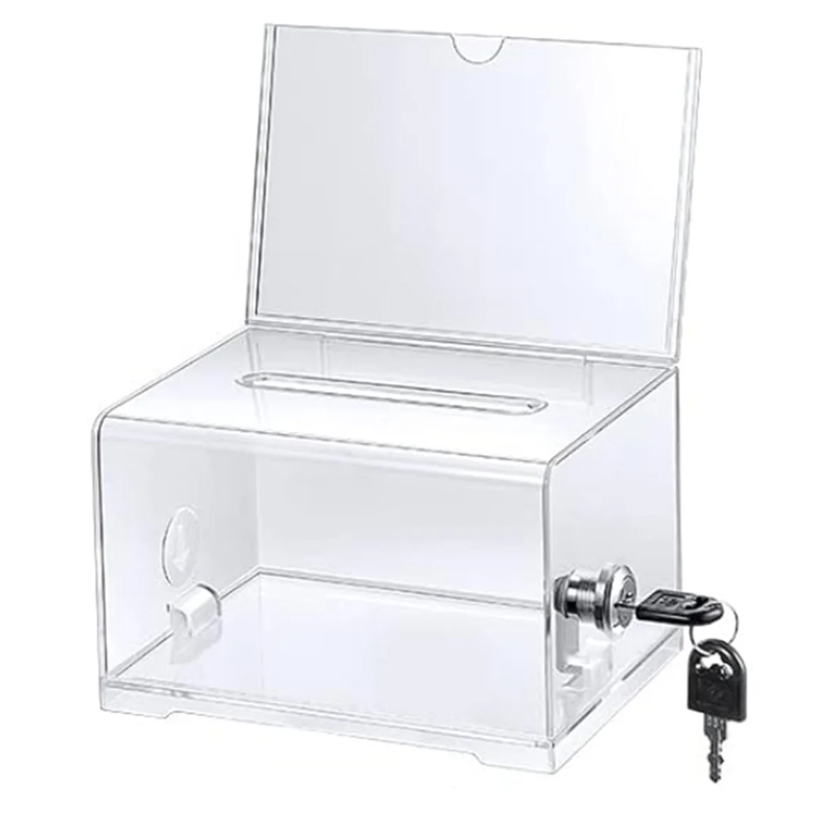 Caja de donación acrílica con cerradura, urna transparente con soporte para letreros, caja de sugerencias para recoger fondos, 1 paquete