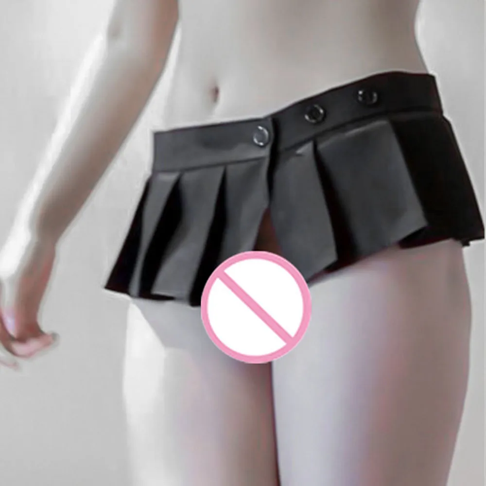 Women Mini Pleated Skirt Pornographic Cosplay Leaky Buttocks Skirt Black Ultra Short Skirt For Female Clubwear Sissy Gay Skirt