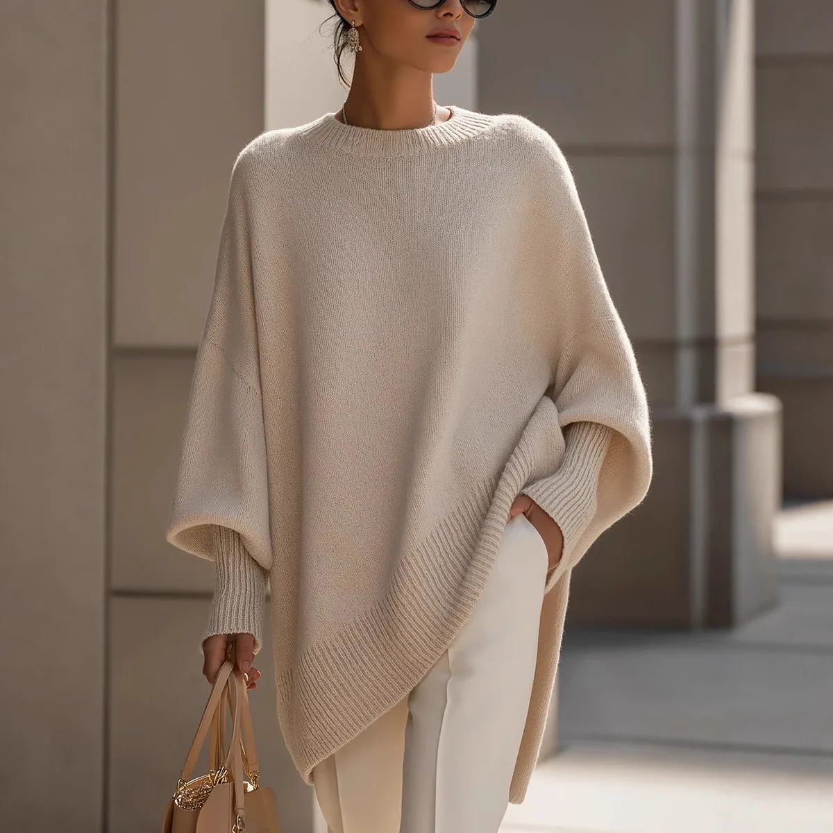 Women's Oversize Pullover 2026 Autumn/winter Round Neck Pullover Knitted Sweater for Women Loose and Lazy Style Solid Color