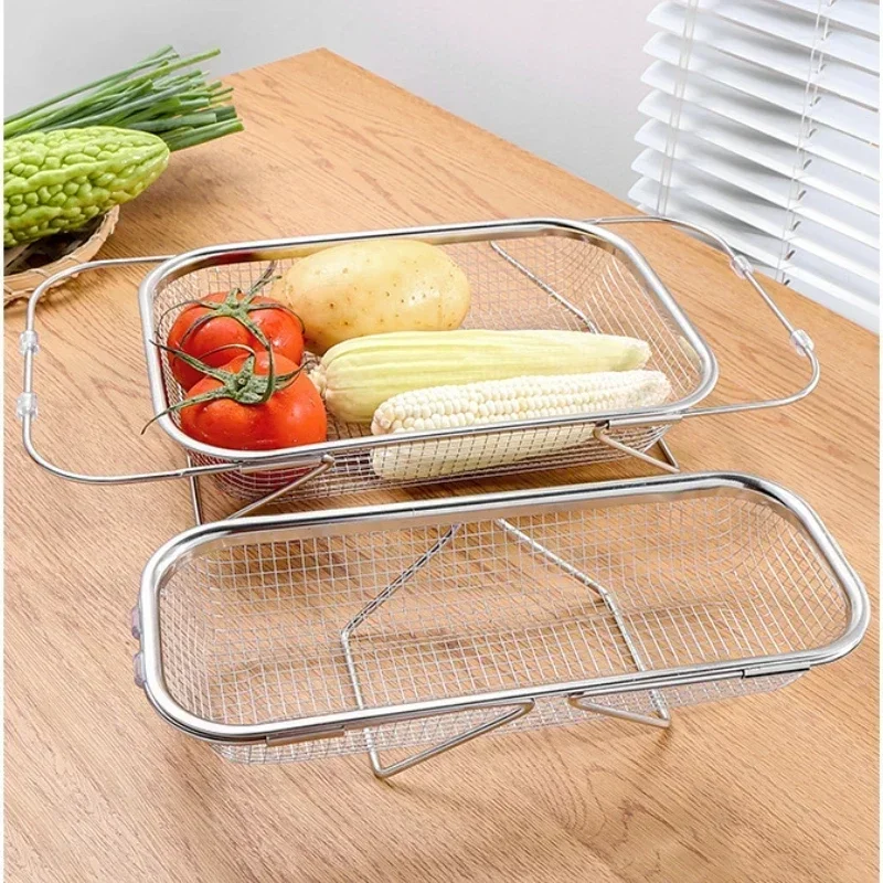 Vegetables Strainer Basket Stainless Steel Expandable Over Sink Colander Basket Colander with Fine Mesh Fruits Strainer Basket