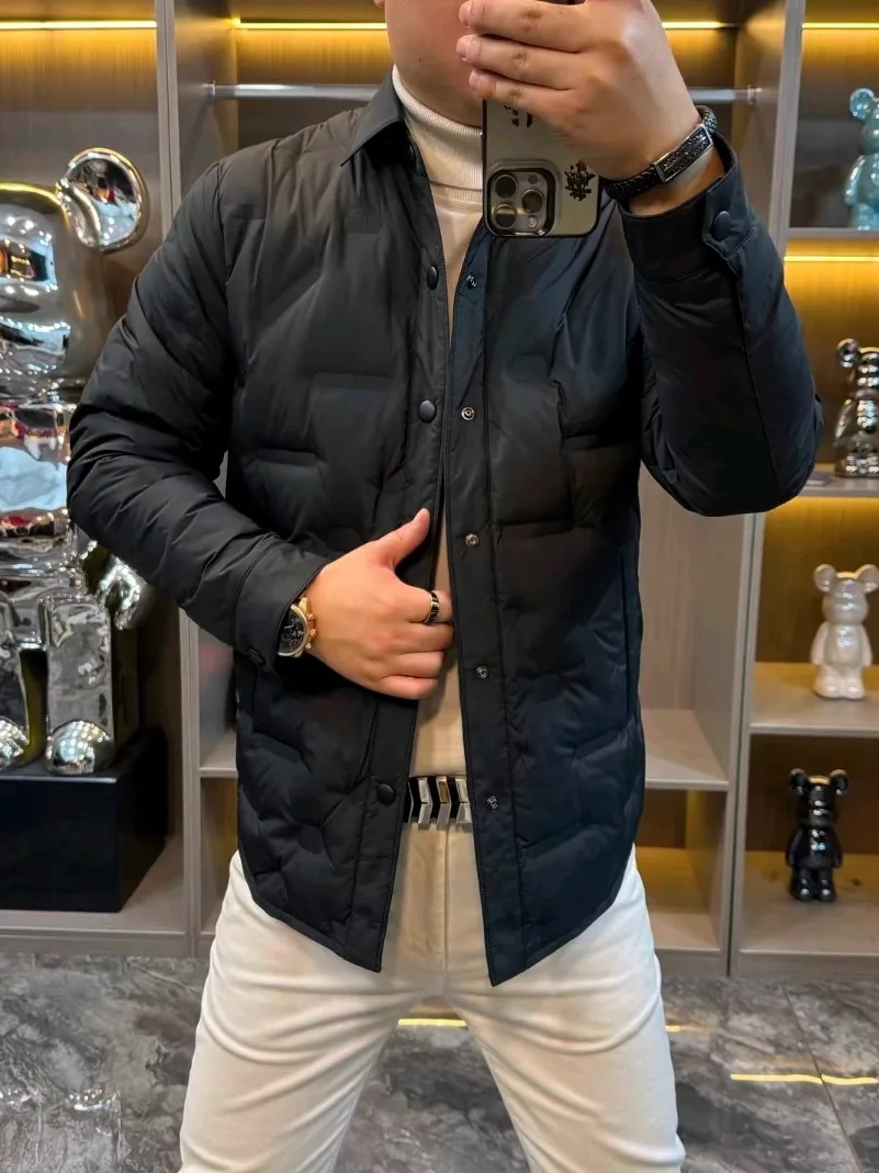 

Высококачественная модная мужская пуховая куртка с воротником, осенне-зимняя новинка, деловой стиль, элегантный вид, приталенный крой