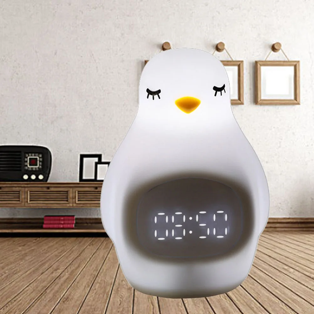 

Silicone LED Smart Penguin Alarm Clock Electronic Desktop Digital Lamp White Light Sleep Snooze Voice Activated Energy Saving
