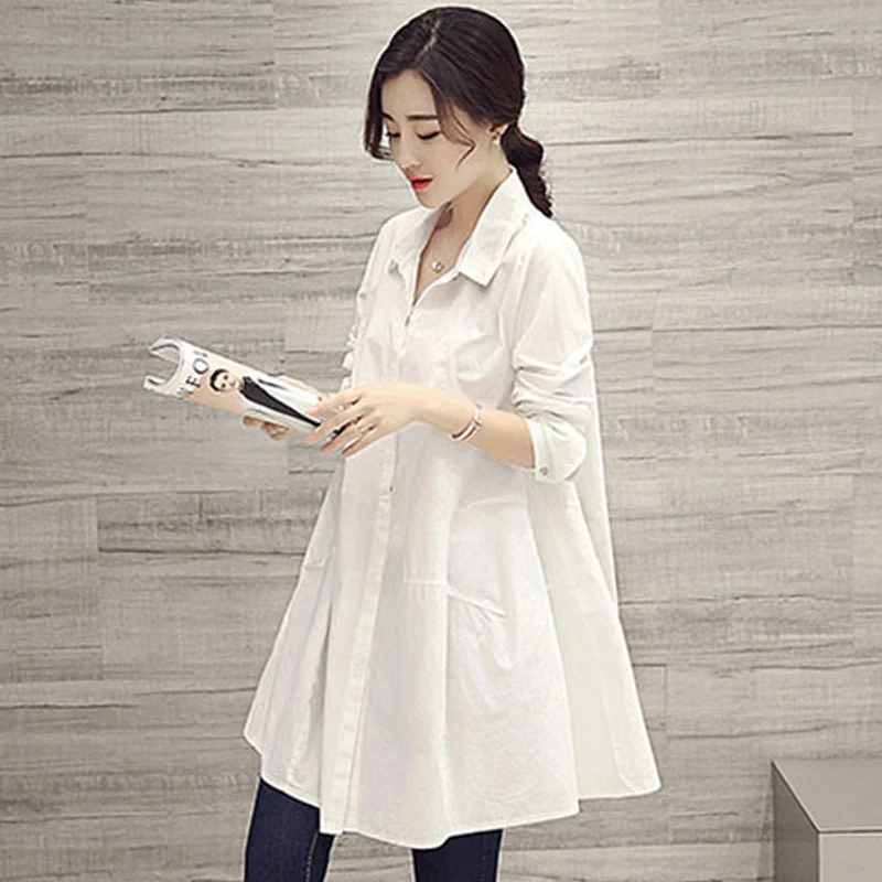 Oversized Shirts and Blouses Korean Fashion Women 2023 Spring Summer Loose Long Sleeve White Shirts Women Casual Midi Blouse