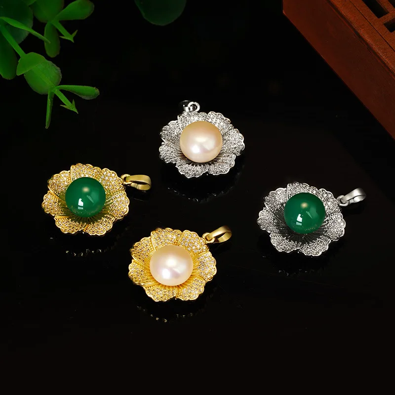 OMHXFC Wholesale PN650 European Fashion Woman Party Birthday Wedding Gift Flower FreshwaterPearl 24KT Gold Pendant Charm NOCHAIN