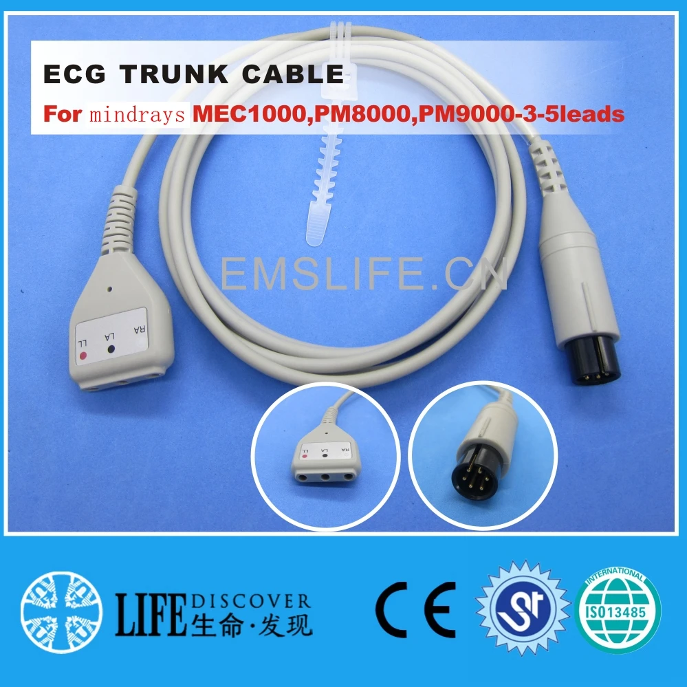 ECG 3-leads trunk cable for min*dray MEC1000,PM8000,PM9000-3-5leads patient monitor