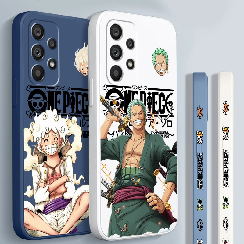 One Piece Luffy Cartoon Art Liquid Left Rope For Samsung A53 A52 A55 A32 A51 A71 A21S A13 A73 A55 A72 A23 A35 A05 5G Back