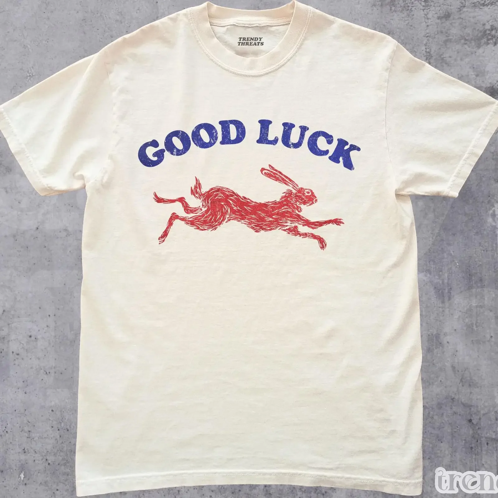 Vintage Good Luck Rabbit T Shirt Retro Western Style Bunny Print Casual Cool Unique for Him Her vintage Washed Slightly