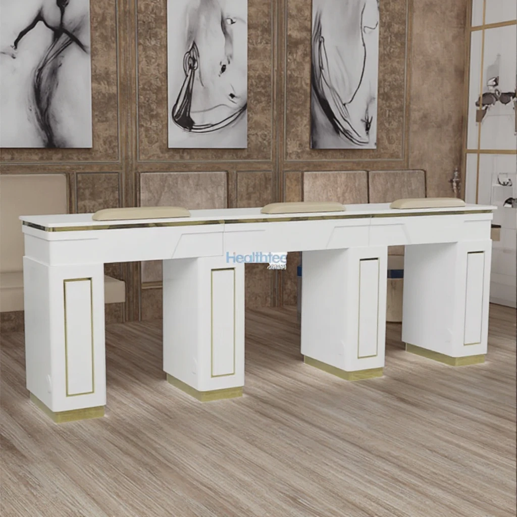 

Wholesale Professional Nail Tech Desk Marble Top Manicure Table Nail Station Furniture for Nail Salons