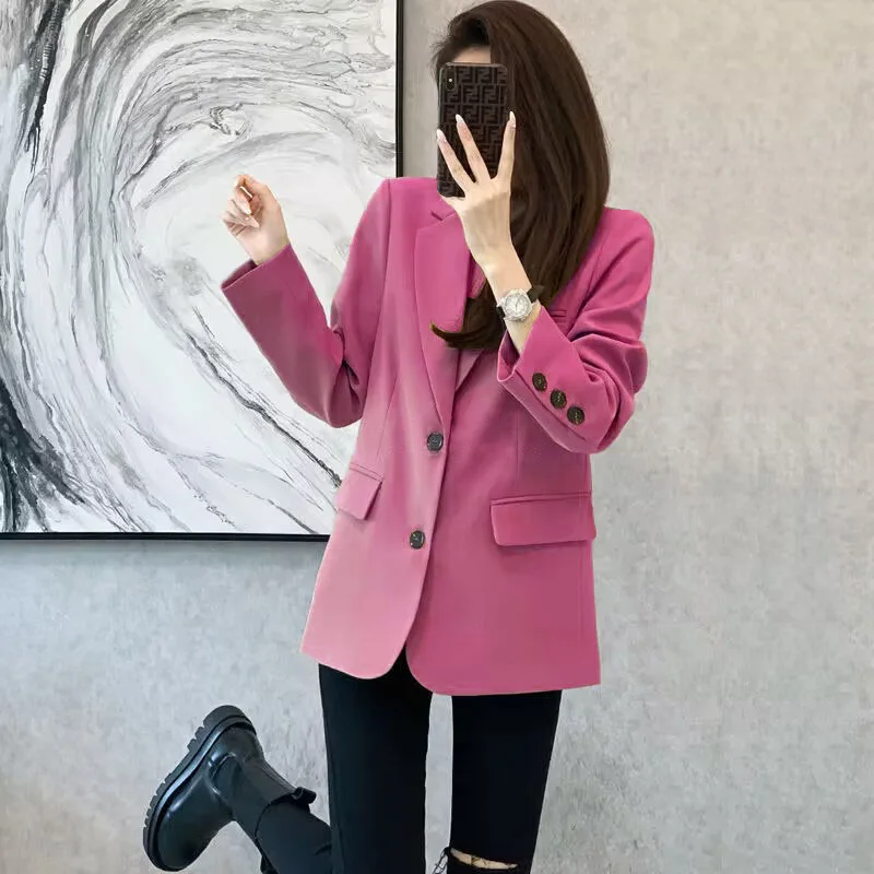 Women Blazer Casual Jacket Multi-Color Pocket All-Match Long Sleeved OL Autumn Winter Elegant Office Lady Coat Loose Solid Thin