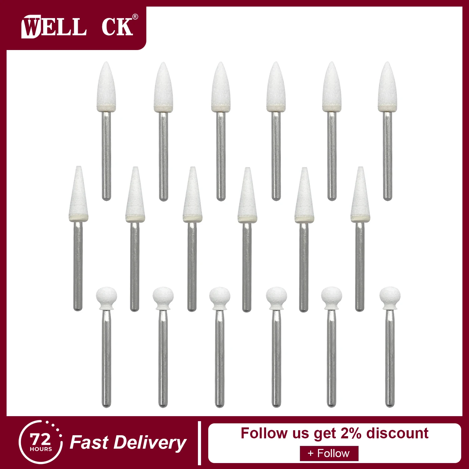 12pcs/pack Dental Flame Cone Round White Stone Polisher FG Burs for Polishing Dental Clinic Metal Resin Porcelain