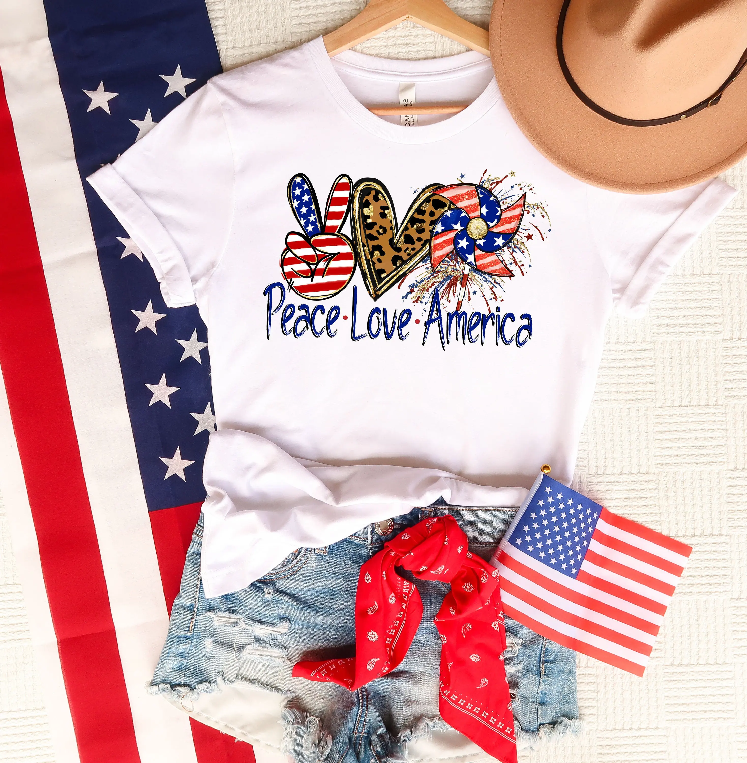 Peace Love America T Shirt 4th of July Independence Day Memorial Family Merica