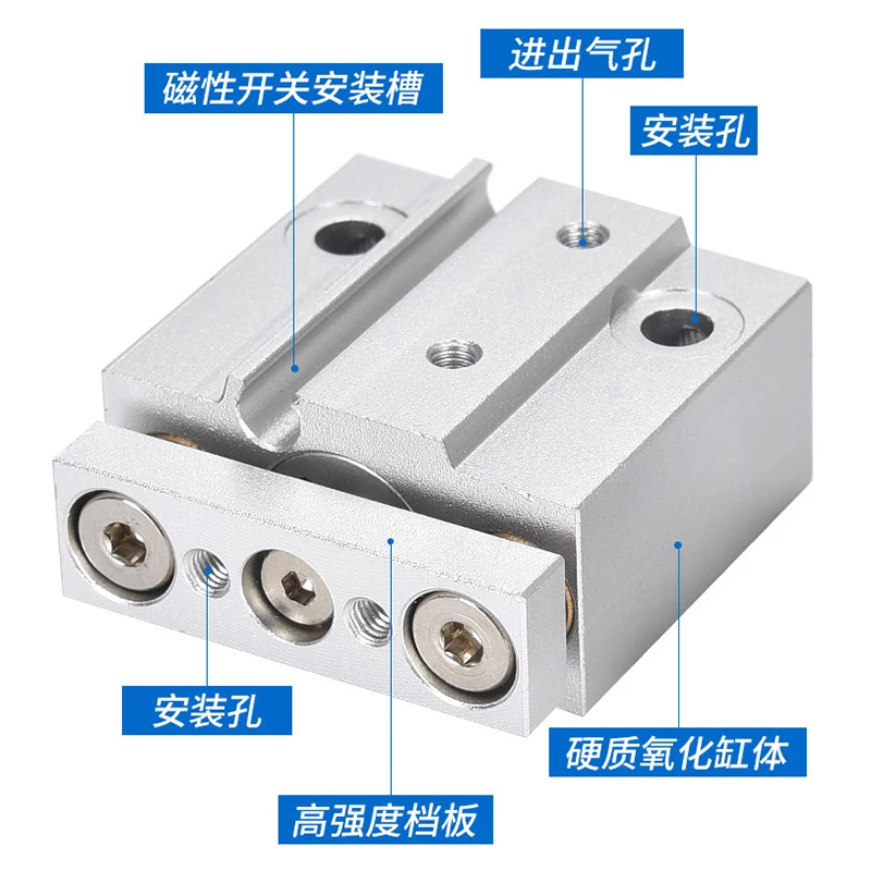 MGJ TCM Mini Three Axis Pneumatic Air Cylinder Actuator Double Acting Guided Bore 6/10mm Micro Piston For Automation Equipment