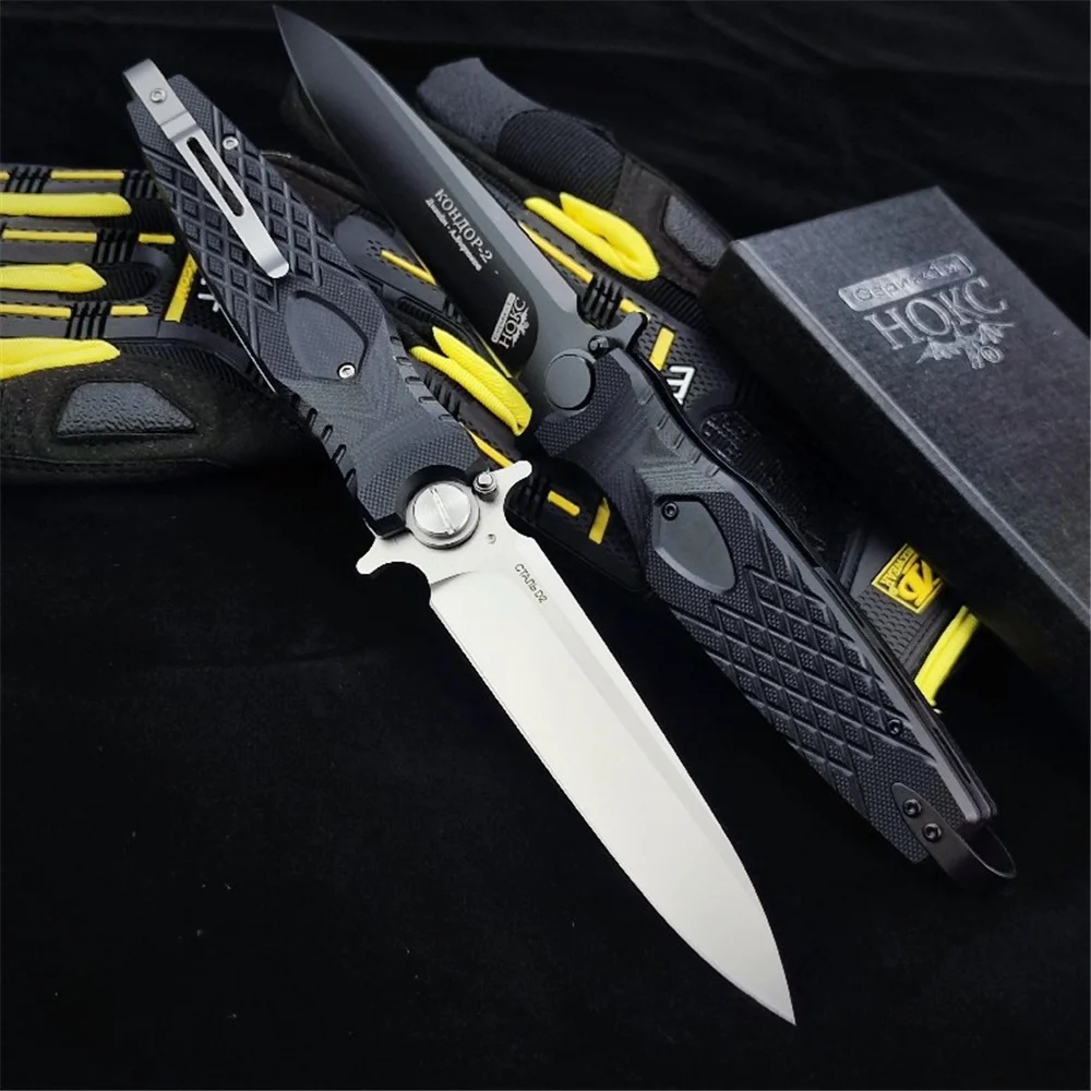 Russian HOKC Rocket Folding Knife D2 Blade Black G10 Handle Pocket Knife Outdoor Hunter Tactical Knife Hiking Survival Tool