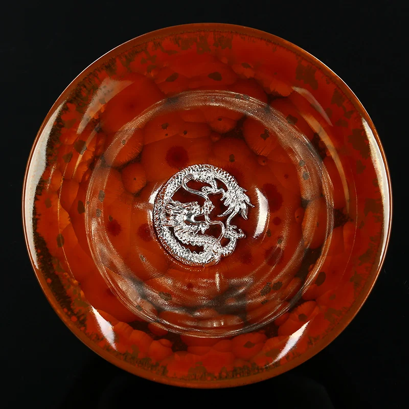 

Jiazhan Li Jiadun Kiln, Tianmu Silver Ornament, Inlaid Tea Master Cup, Southern Red Obsidian, Golden Bell Cup