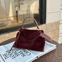 FIRMRANCH Premium Frosted Cowhide Leather Winter Popular Bordeaux Red Women's Handbag Diagonal Cross Bag Large Capacity Purse