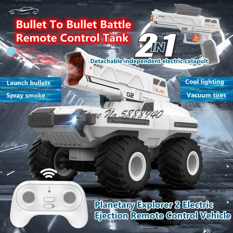 Outdoor Off Road Battle Remote Control Tank Model 2.4G  1:14 Spray Smoke Vacuum Tire Cool Lighting 2To1 Wireless RC Tank Truck