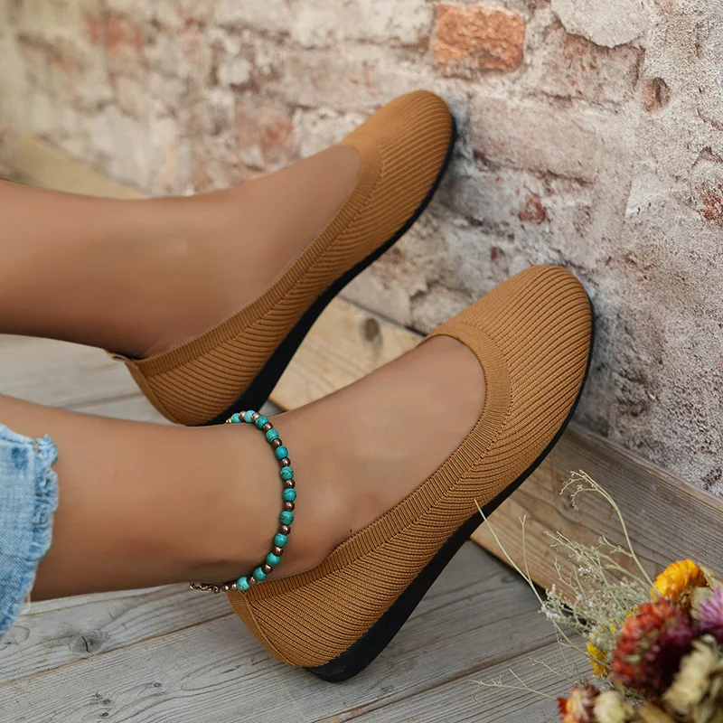 2024 Summer New Breathable Elastic Knitting Flats Slip on Shoes for Women  Soft   Lightweight Casual Mom Shoes