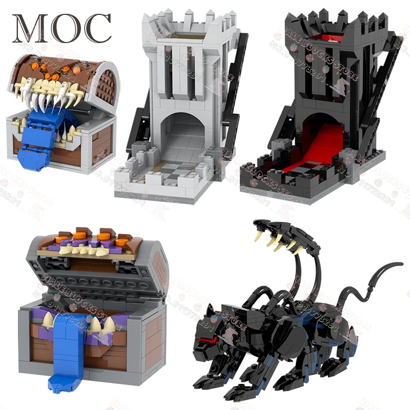 Creative MOC Game D&D Building Blocks DIY Automatic Loading Dice Tower Mimic Displacer Monster Models Assembly Toys For Children