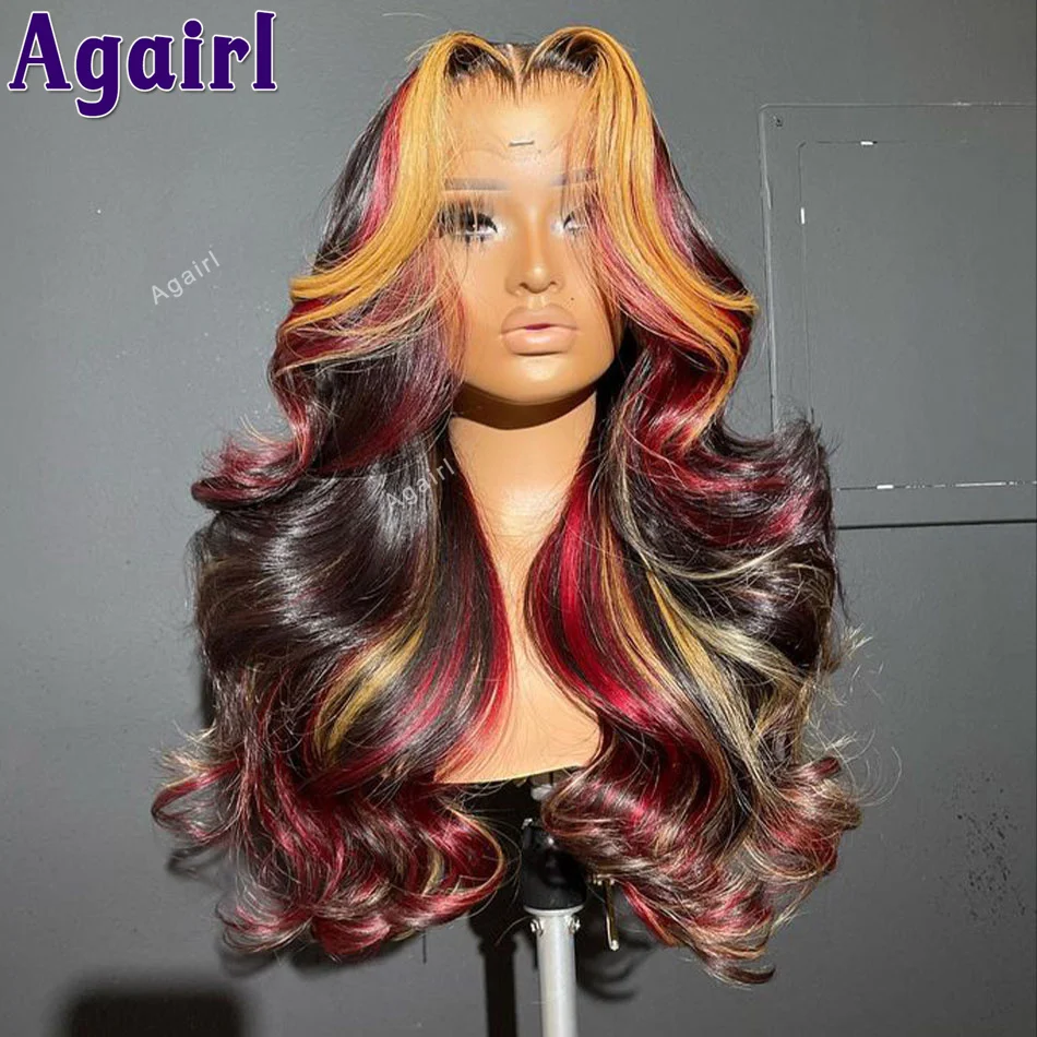 Highlight Red Blonde Colored 6X4 Lace Closure Wig Pre Plucked Ready Go Human Hair Wigs for Women 200% Body Wave Lace Frontal Wig