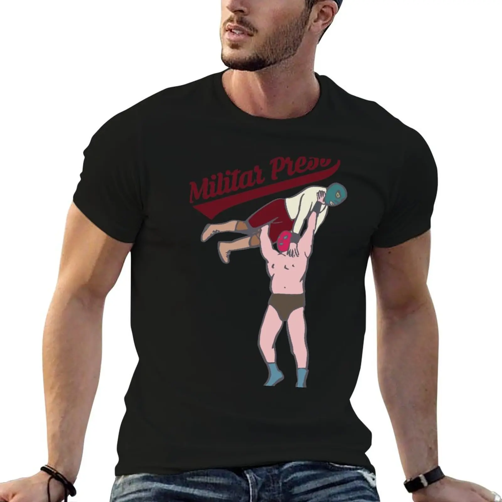Camiseta de lucha mexicana clench de prensa militar, camisetas divertidas, camiseta esencial de algodón, camisetas gráficas para hombre