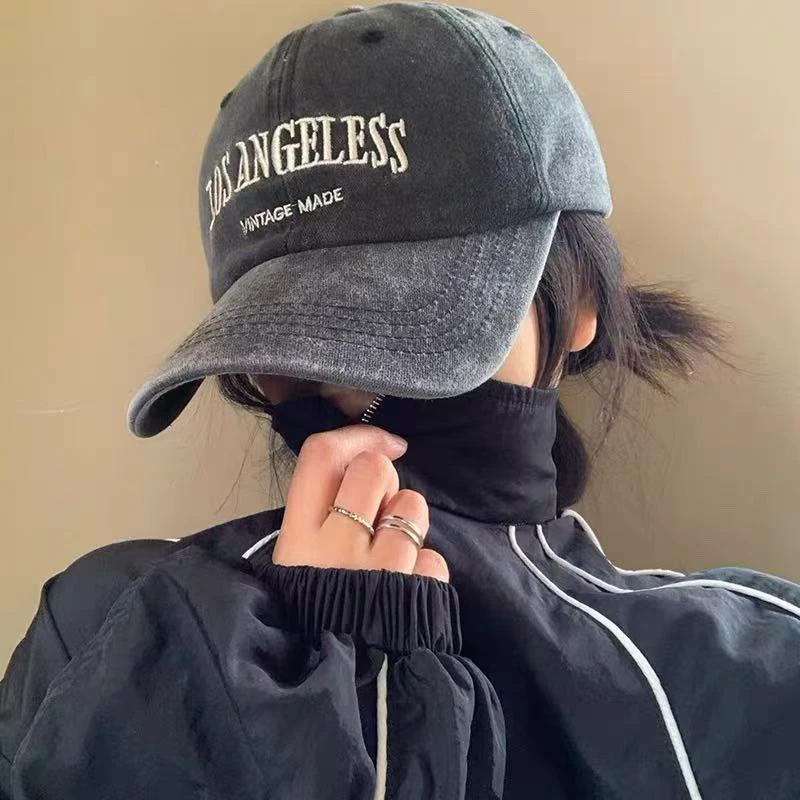Retro Washed Cotton Baseball Cap Men Women Letter Embroidery Hip