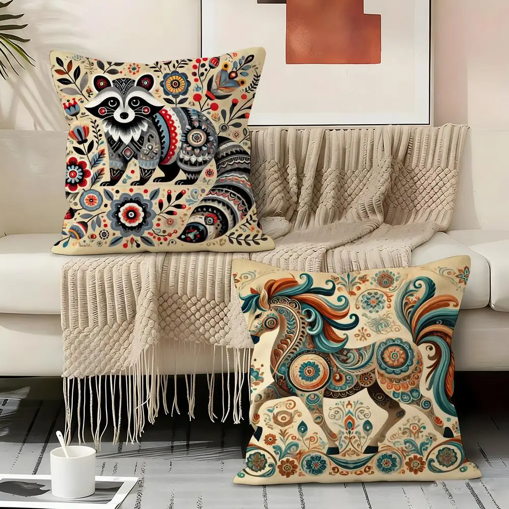 Natural Animal Flower Prints Pillow Case Linen Pillow Covers Cover For Couch Living Room Bench Patio Floor Linen Home Decor