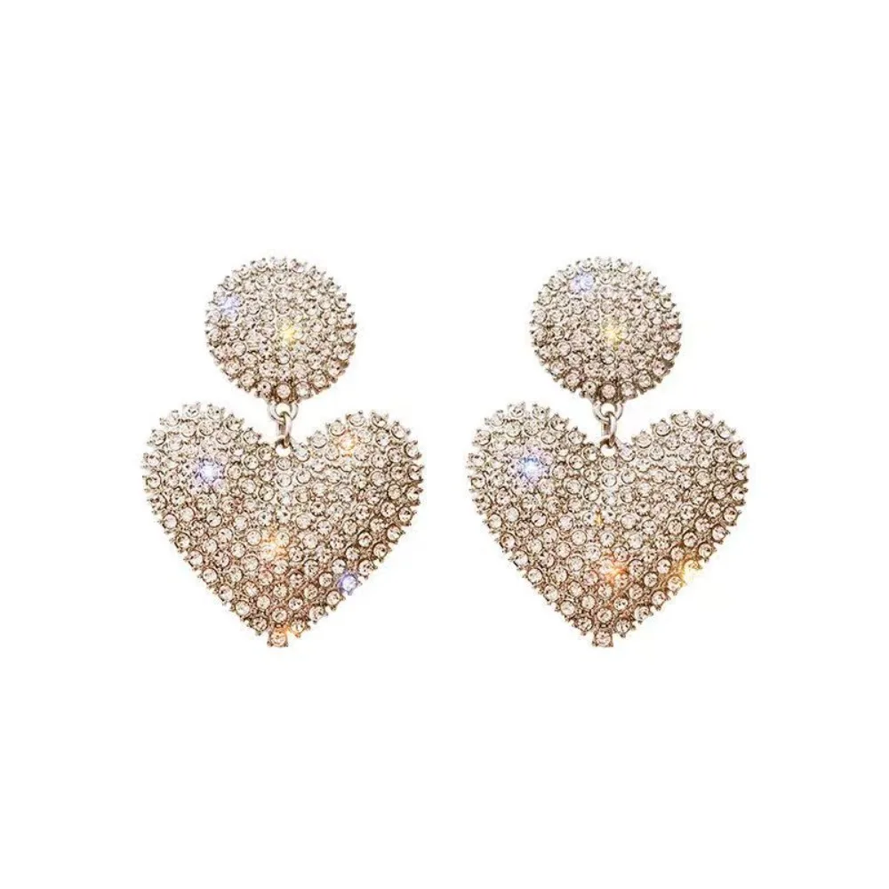 Full Diamond Full Diamond Heart Earring Sweet Elegant French Earrings New Trendy Design Fresh Earrings Accessories Daily Life