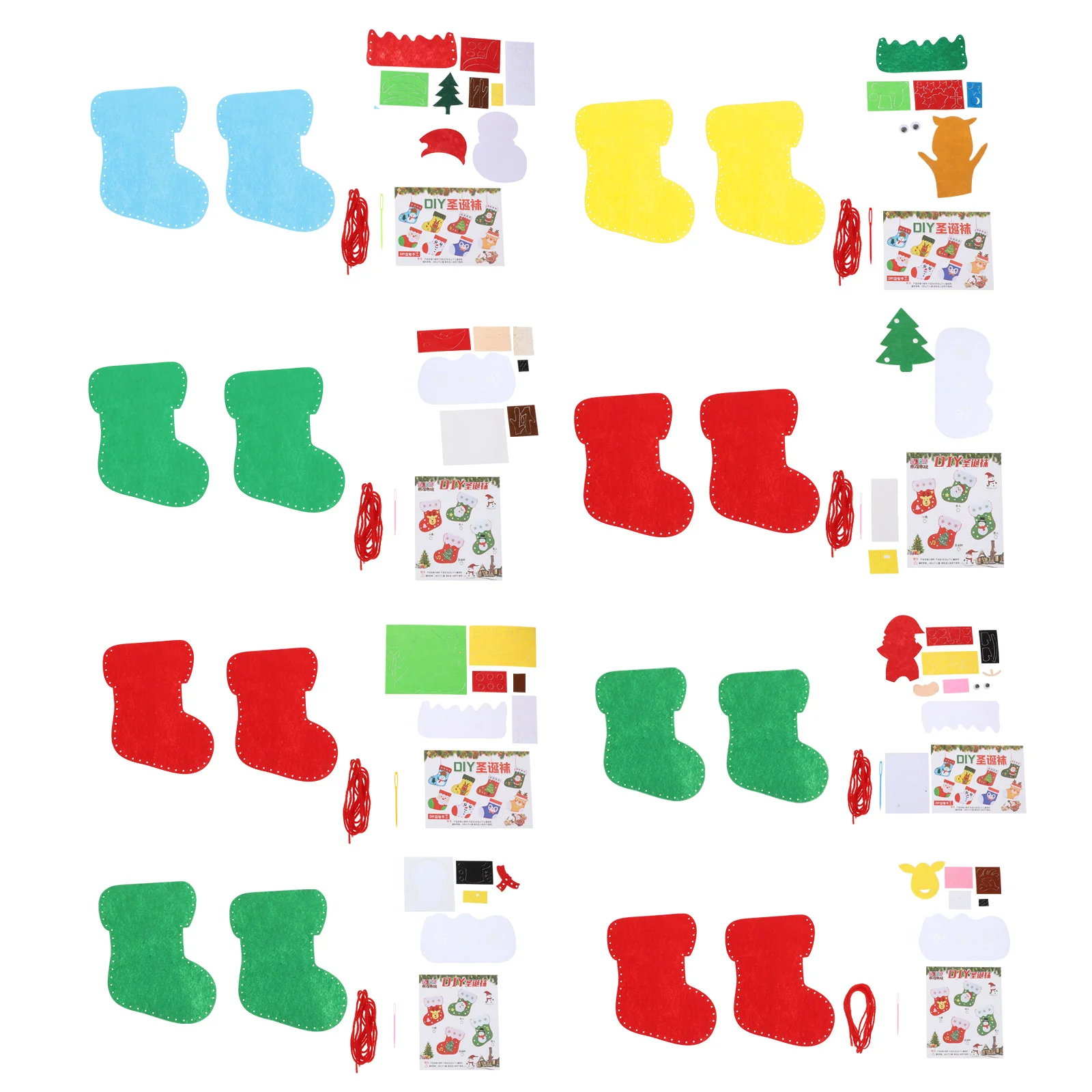 8 Sets Ornament Felt Christmas Stocking Sewing Kit Child Toy Toys DIY Crafts Sock Making Material 1900X1300X040CM Cloth Xmas