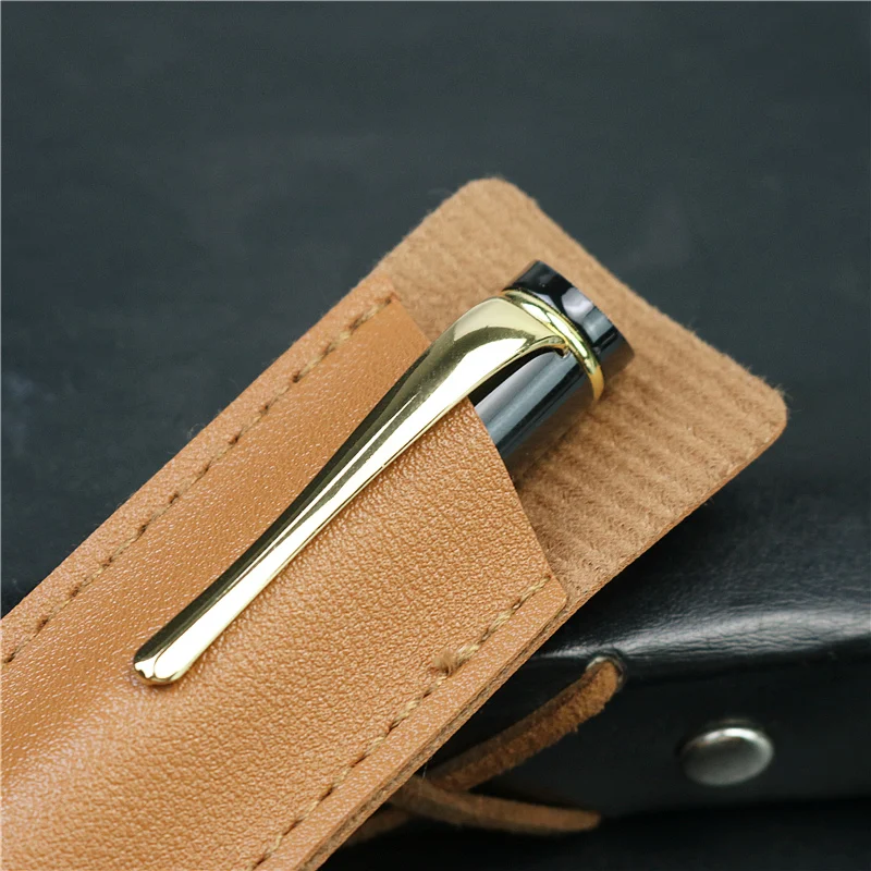 Custom Text Fountain Pen With exquisite leather Pencil case No ink in the pen Gold text iridium high-quality pen tip