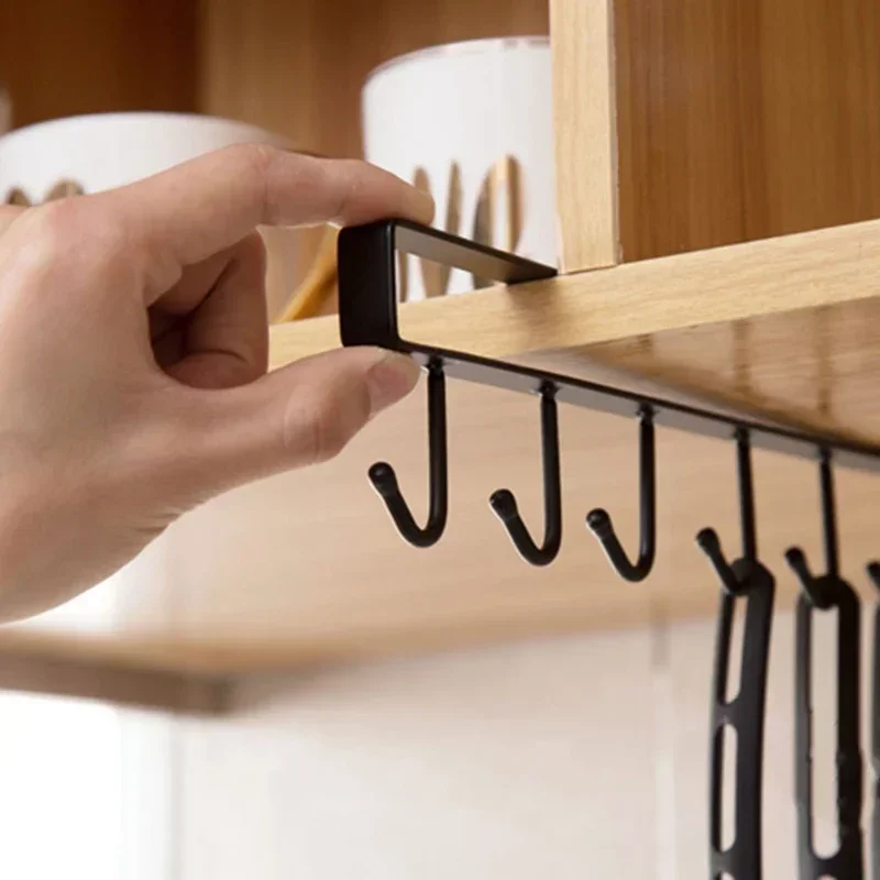 Kitchen Storage Rack Cupboard Shelf Hanging Hook Organizer Closet Clothes Glass Mug Metal Organizer Shelf Hanger Storage Hooks