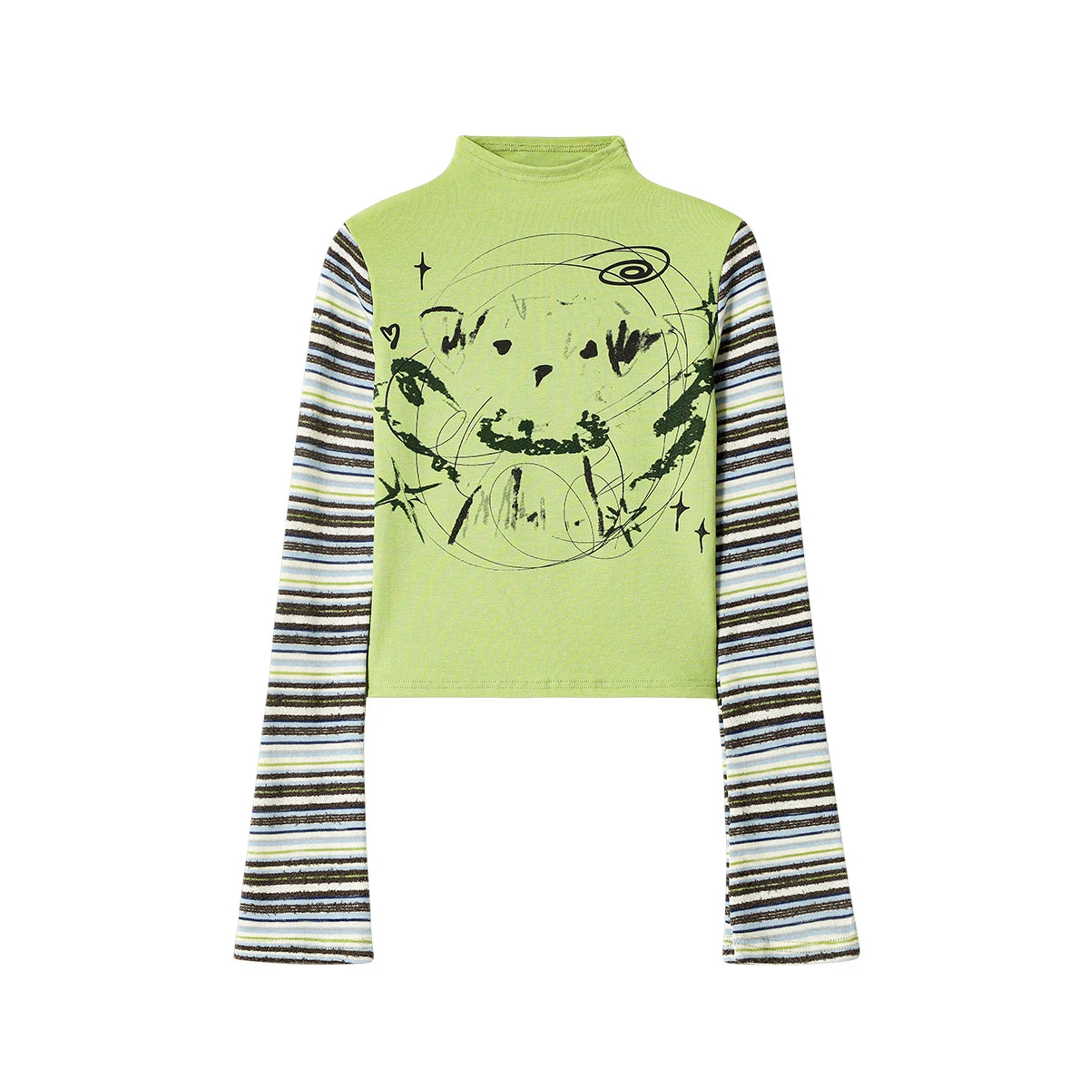 

Футболка в американском стиле с длинными рукавами и полосатыми вставками, весенняя зеленая облегающая женская футболка, модная универсальная футболка