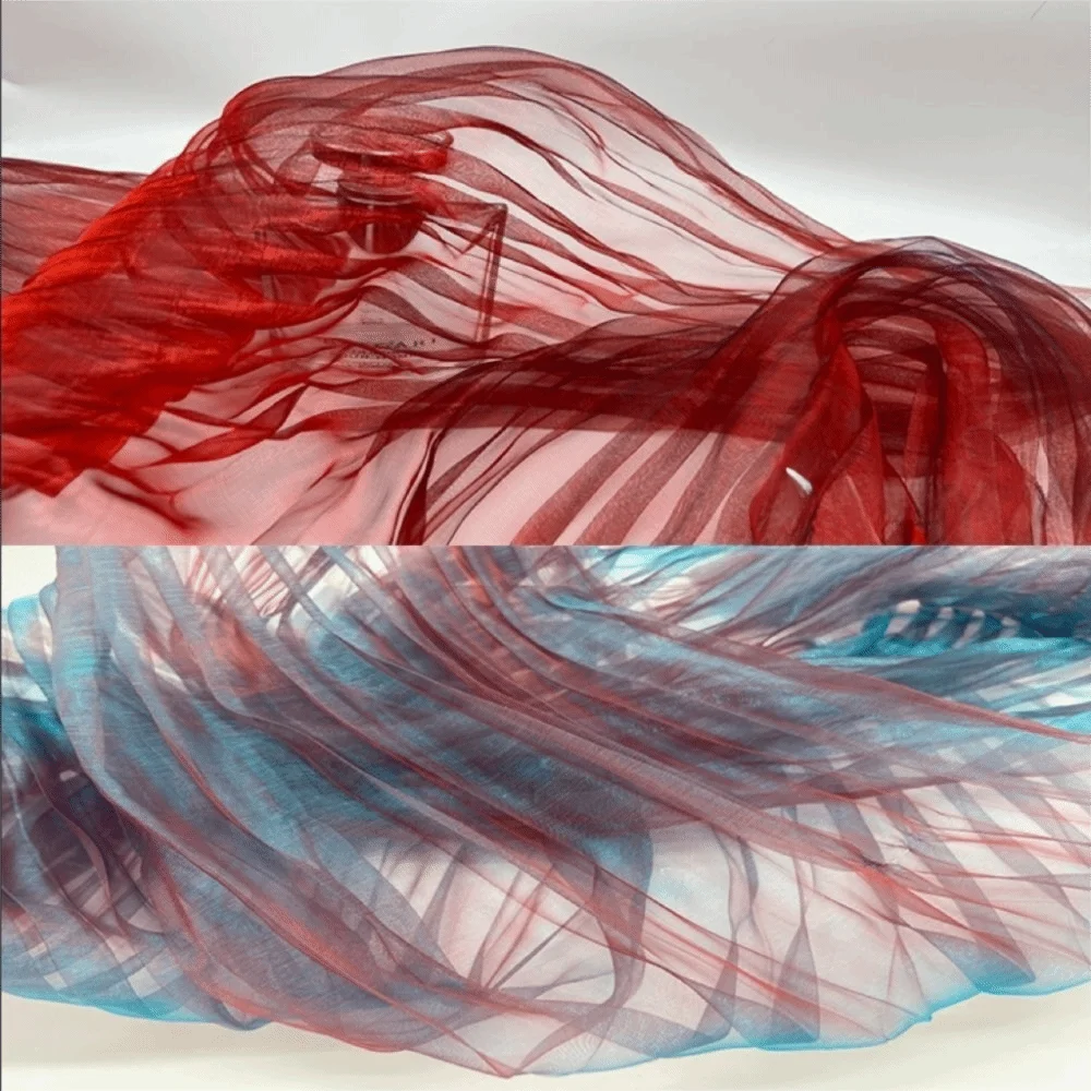 150cm X 1 Yard Organza Pleated Fabric Hardnet Texture Colorful Two-color Three-dimensional Pleated Fabric Pleated Decoration