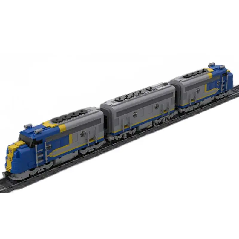 MOC-bloques de construcción de Santa Fe Chief, modelo de tren de locomotora azul, ladrillos, decoración de escritorio, Kit de juguete, regalo de cumpleaños para niños