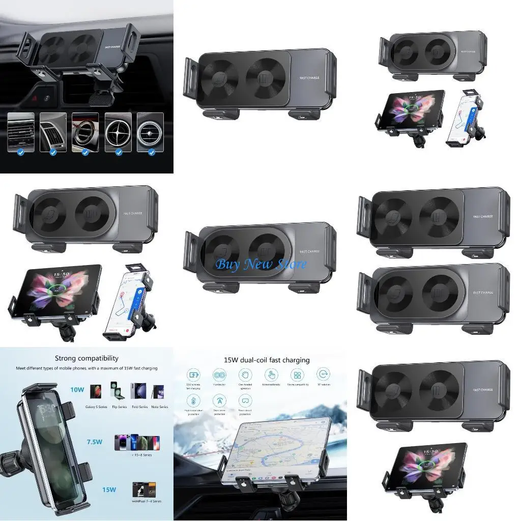 

20CE Wireless Car Mount for Z Fold 5/4/3/2 Car Phone Holder Auto Clamps Air Vent Foldable Phone Car Mount