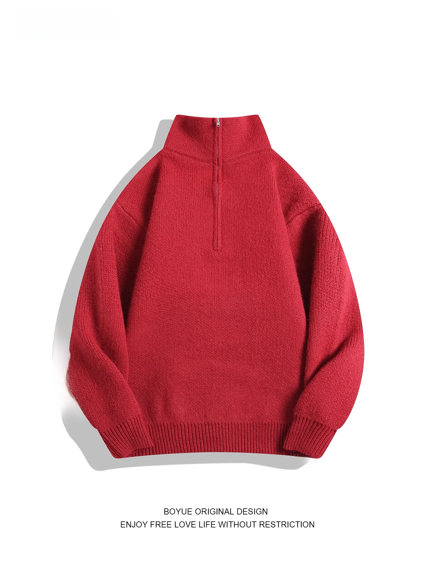 

Свитер Boyue в американском ретро-стиле с молнией, повседневный, свободный, однотонный, для пар, вязаный, с длинным рукавом, воротником-стойкой, зимняя одежда