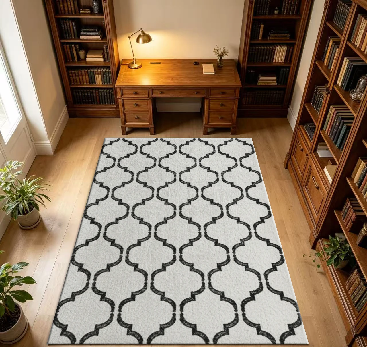 Modern Geometric Chain Pattern Carpet Flooring for Living Room Bedroom Decor, Indoor Soft Area Rug