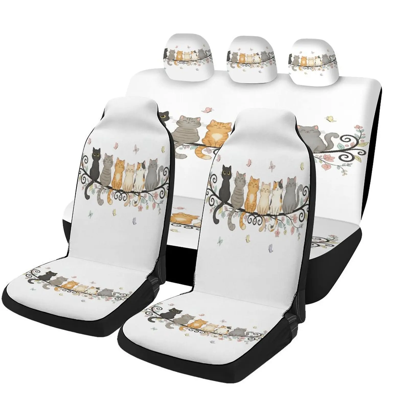 

Set Of Car Seat Covers Featuring Cats On Branches, Suitable For Various Vehicles. Stylish And Breathable, These Decorative Cover