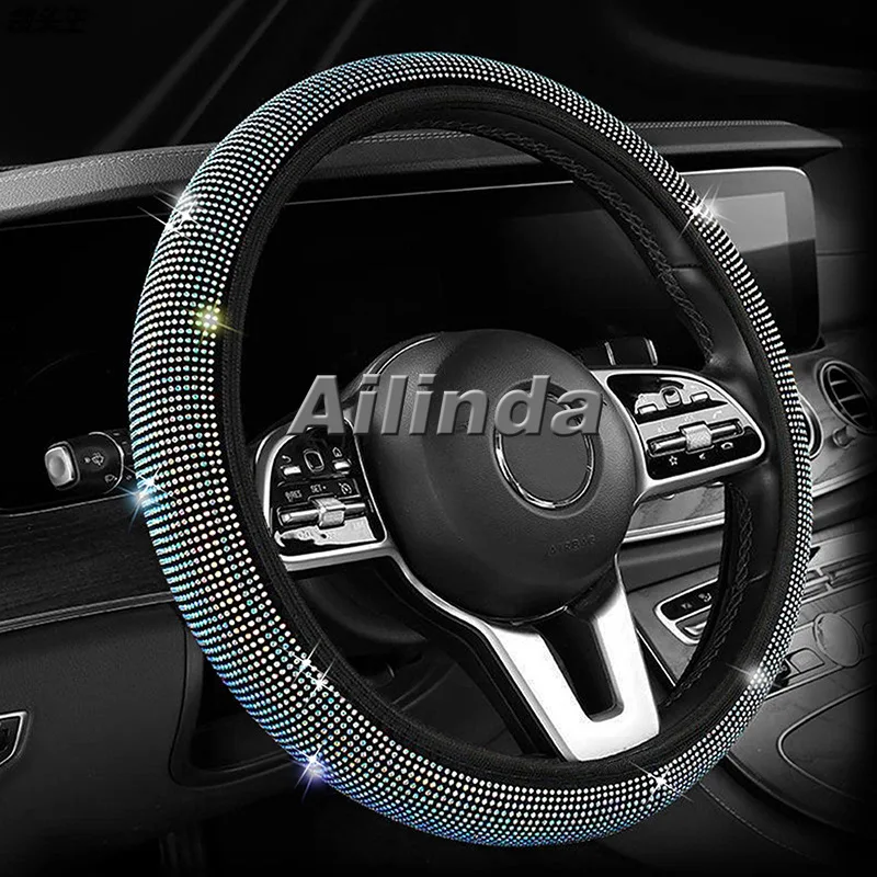 Car steering wheel cover with diamonds, summer elastic without inner ring, full diamond, hot diamond car interior