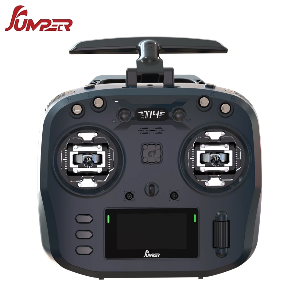 

Jumper T14 2.4Ghz/915Mhz 1W ELRS Remote Control CNC Hall Sensor Gimbals Bi-directional Foldable Antenna OLED Display RC Drone