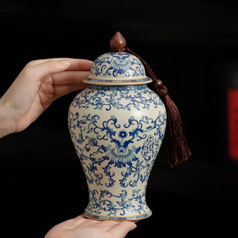 

Керамическая канистра для чая, сине-белая фарфоровая настольная ваза, бытовой влагостойкий контейнер для конфет, орехов и кофейных зерен